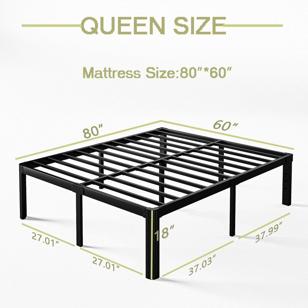 18 Inch High Queen Size Metal Platform Bed Frame Black S576