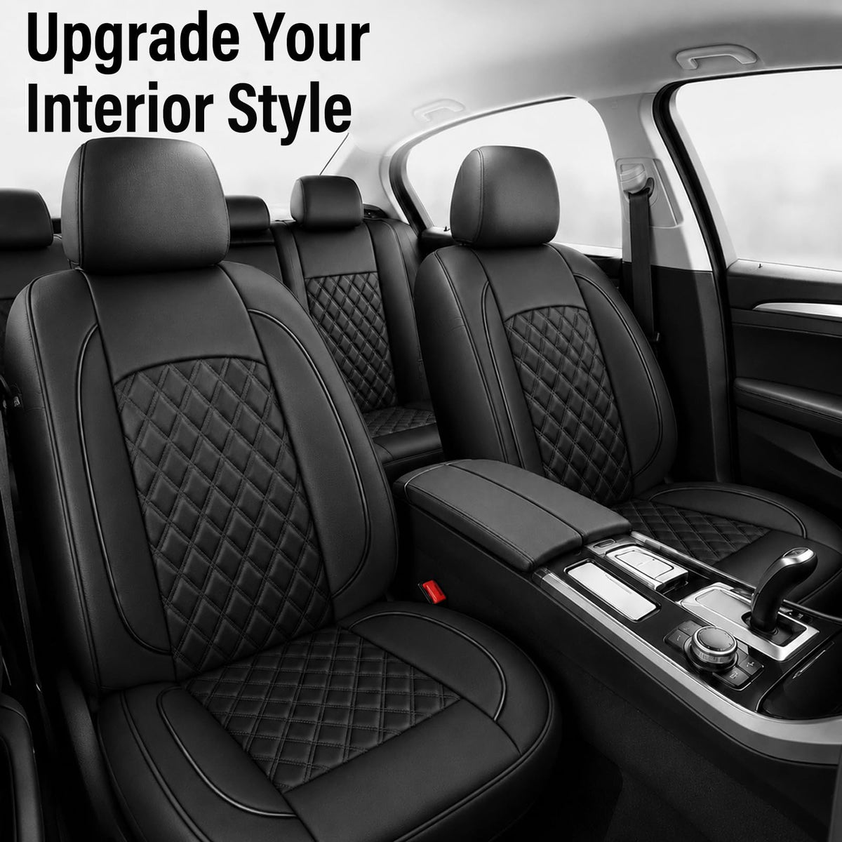 Black Nappa Leather Car Seat Covers Full Set V550285