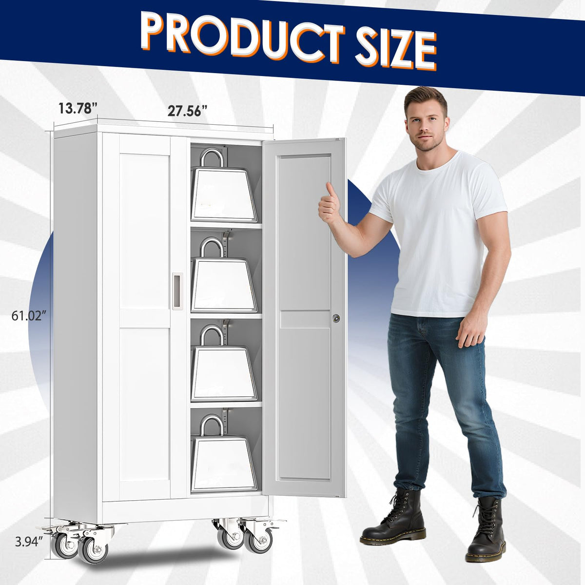 61" Metal Rolling Storage Cabinet with 2 Doors and Wheels H36926