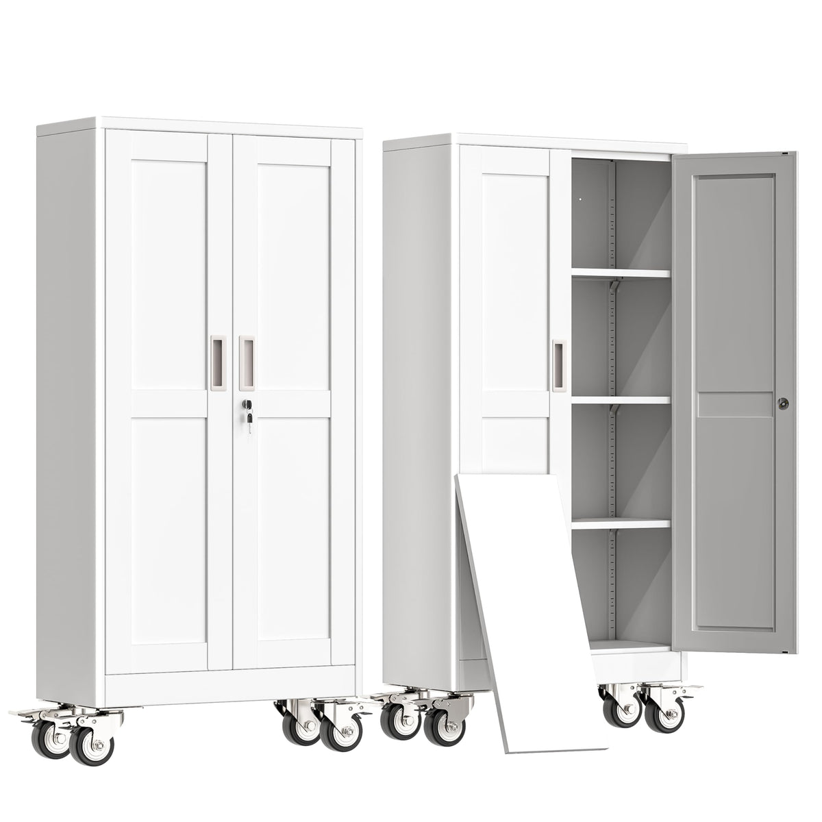 61" Metal Rolling Storage Cabinet with 2 Doors and Wheels H36926