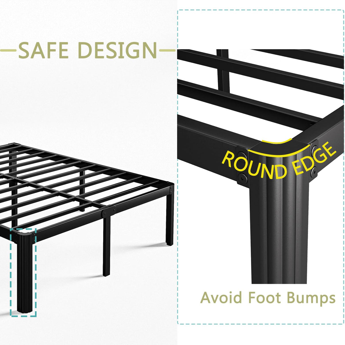 18 Inch High Queen Size Metal Platform Bed Frame Black S576