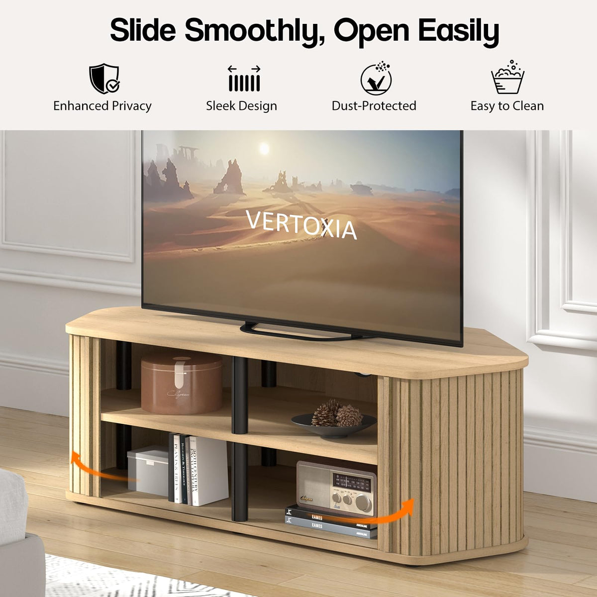 43 Inch Corner TV Stand with Sliding Tambour Door A85284