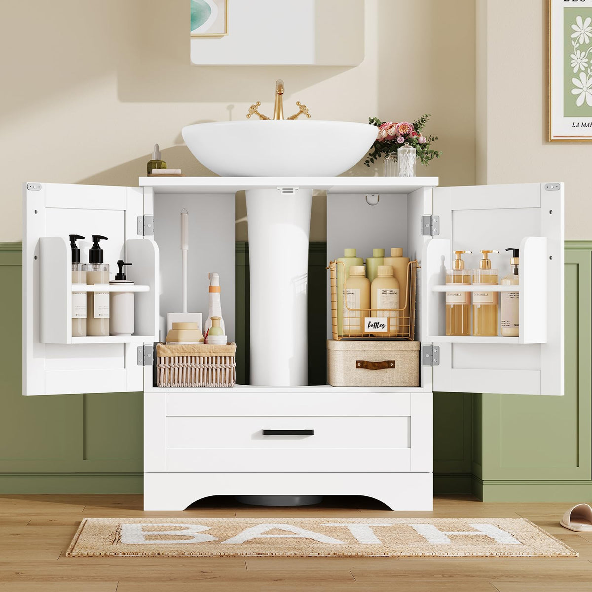 24" Pedestal Sink Storage Cabinet with 2 Doors & 1 Drawer P242
