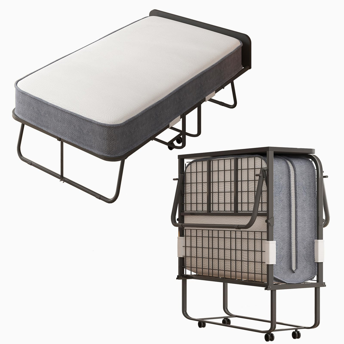 Folding Bed with 5" Memory Foam Mattress and 4 Lockable Wheels I92829