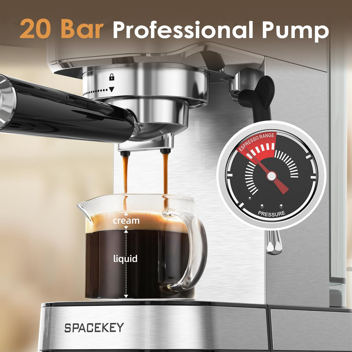 20 Bar Stainless Steel Espresso Machine with Milk Frother L267