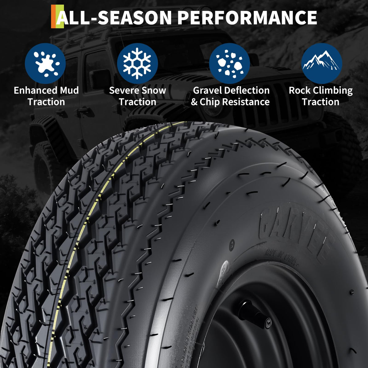 Set of 2 5.30-12 Trailer Tires with 12" Black Rims, 4 Lug on 4" Bolt Pattern, Load Range C 6PR N849711