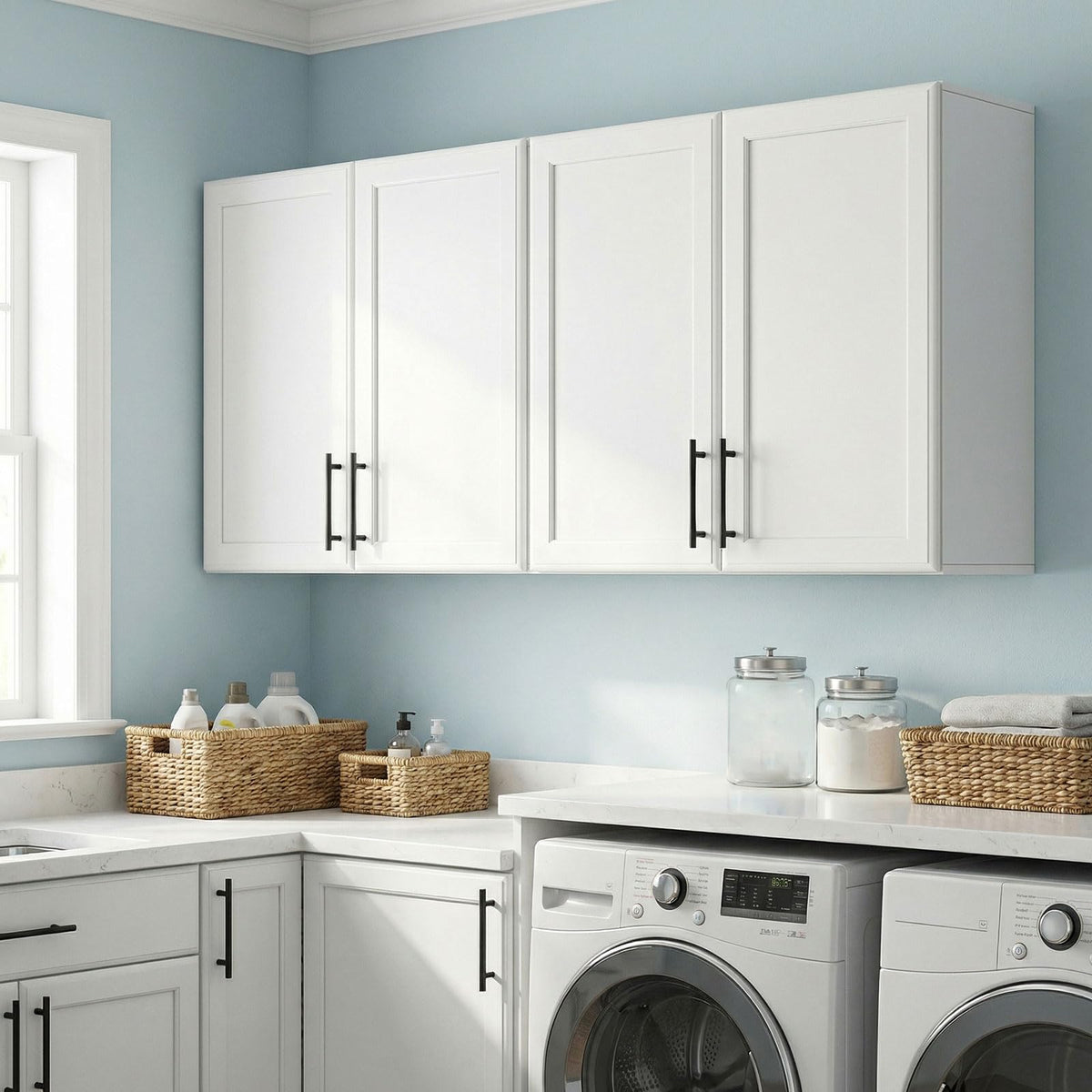 47" White Wall Mounted Laundry Cabinet Set of 2 A4376