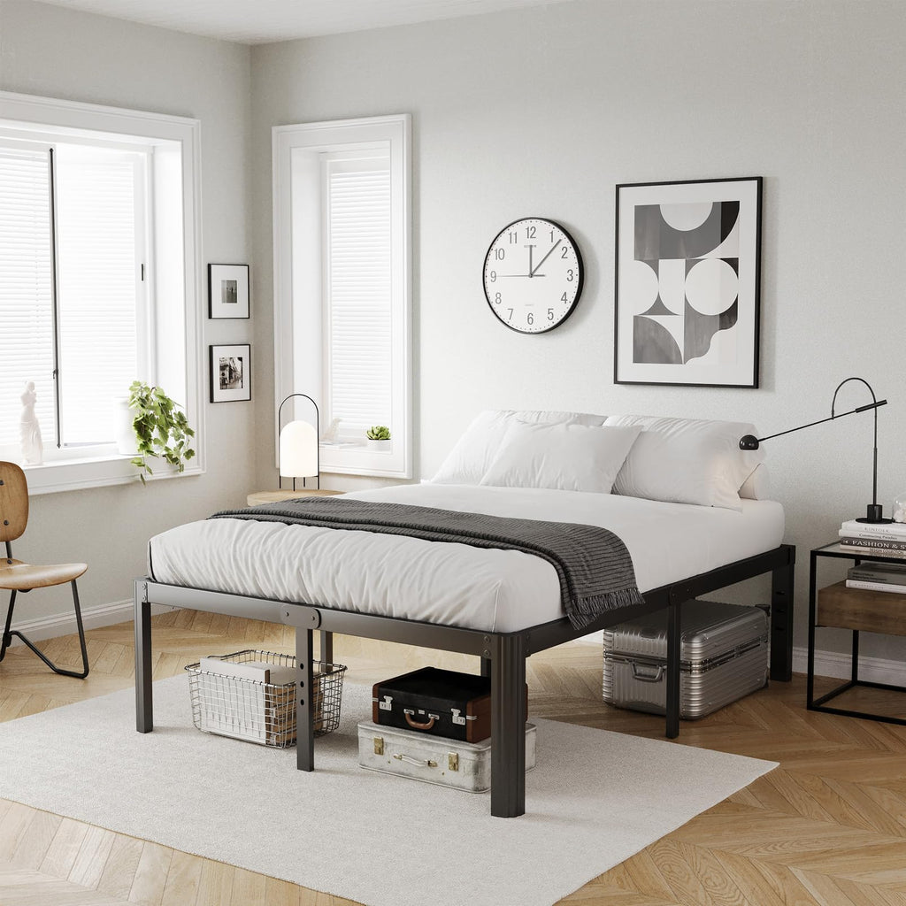 18 Inch High Queen Size Metal Platform Bed Frame Black S576