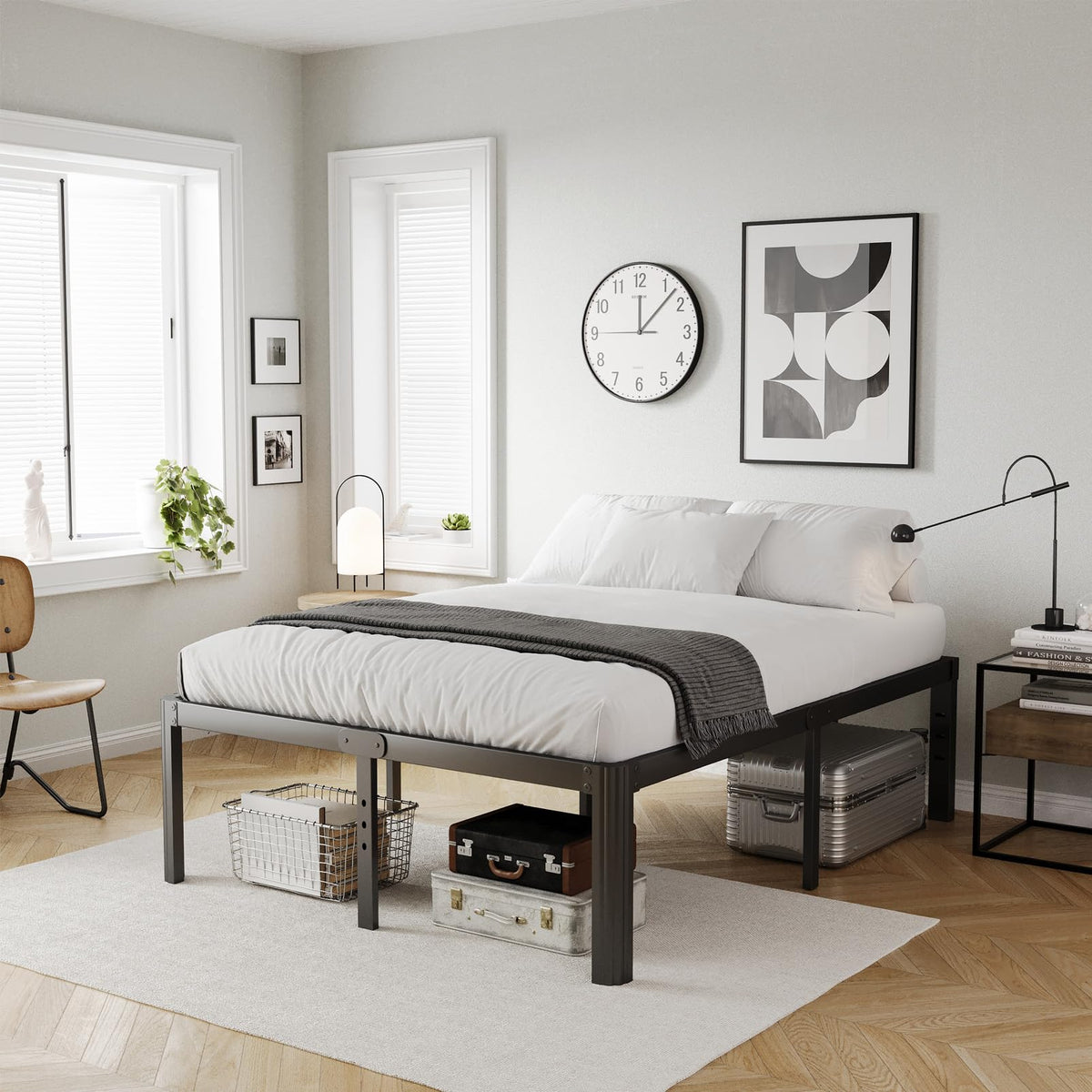 18 Inch High Queen Size Metal Platform Bed Frame Black S576