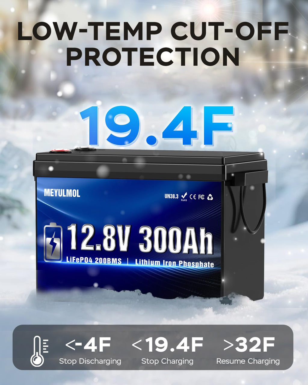 12V 300Ah LiFePO4 Lithium Battery with 200A BMS S70133