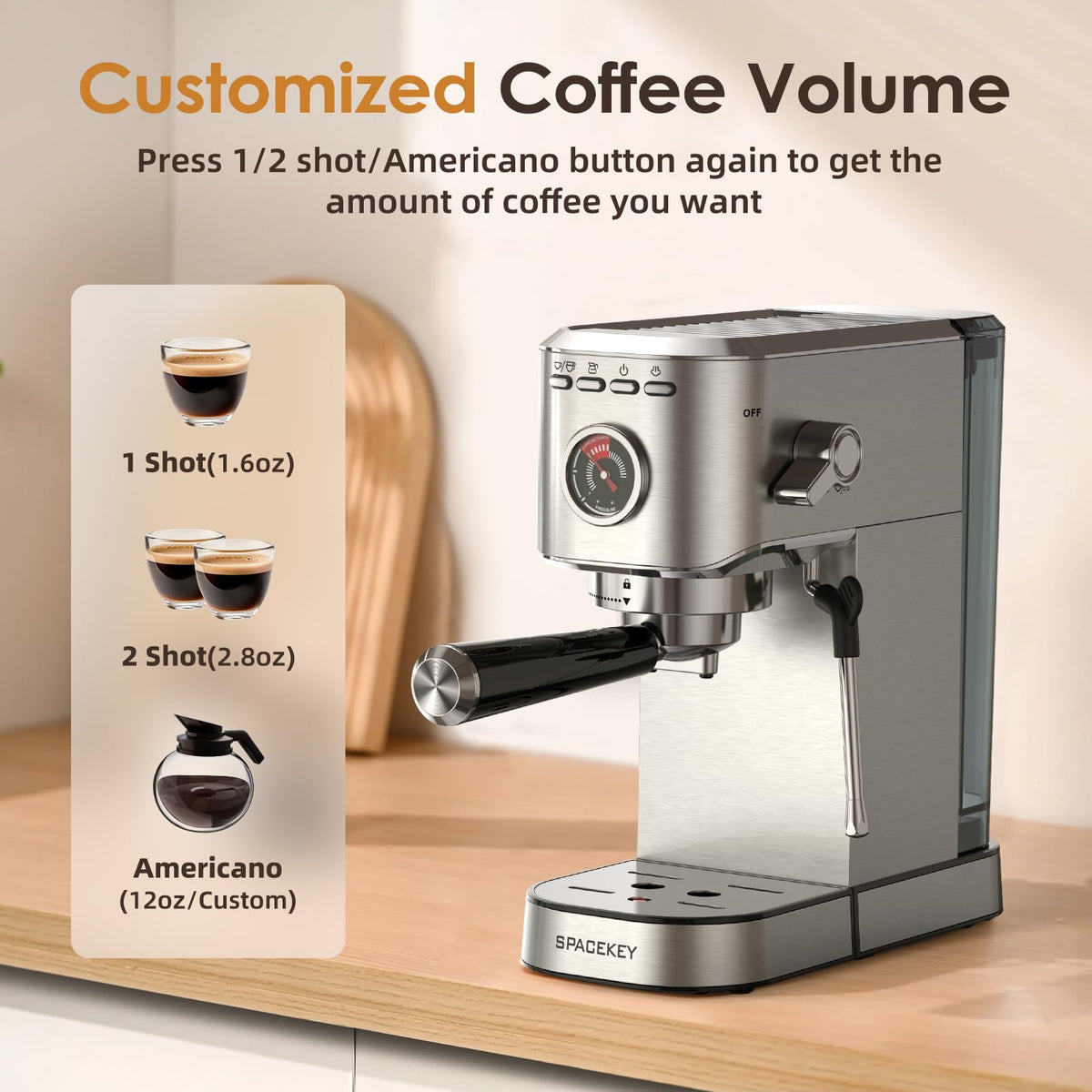 20 Bar Stainless Steel Espresso Machine with Milk Frother L267