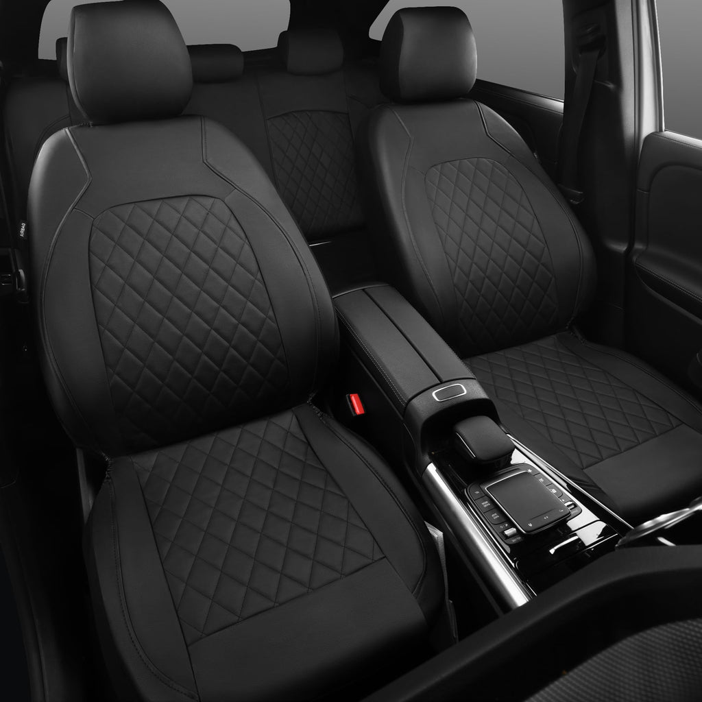 Faux Leather Car Seat Covers Full Set, Airbag Compatible, Breathable, All Black Q884133