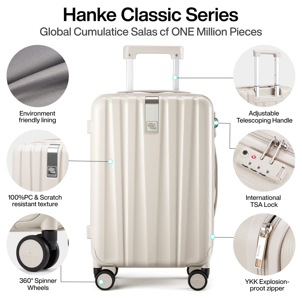 20 Inch Lightweight PC Hard Shell Carry on Luggage with Spinner Wheels U439