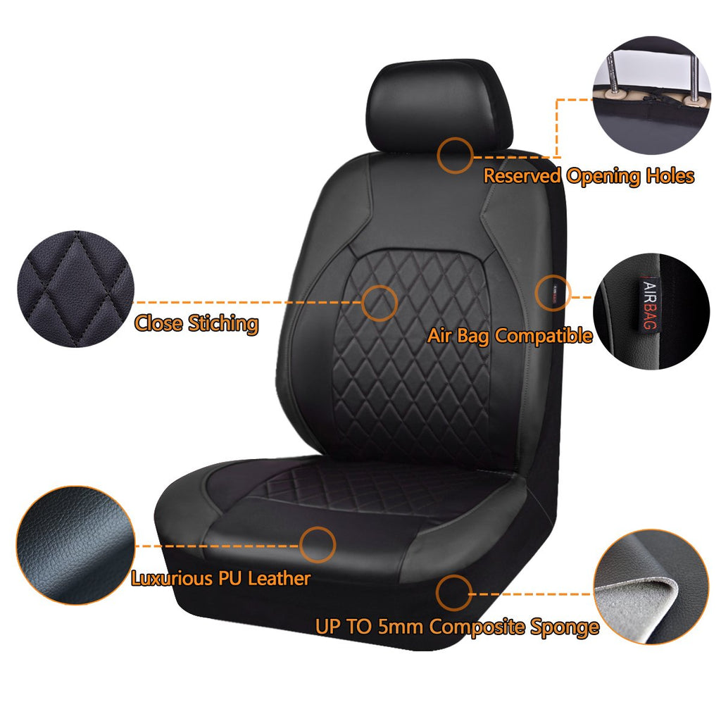 Faux Leather Car Seat Covers Full Set, Airbag Compatible, Breathable, All Black Q884133