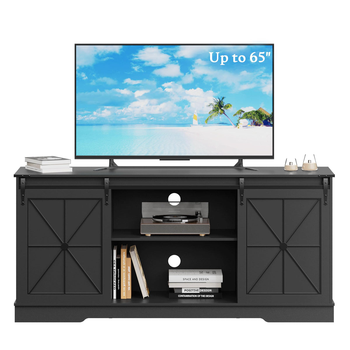 Black TV Stand with Sliding Barn Doors G9812