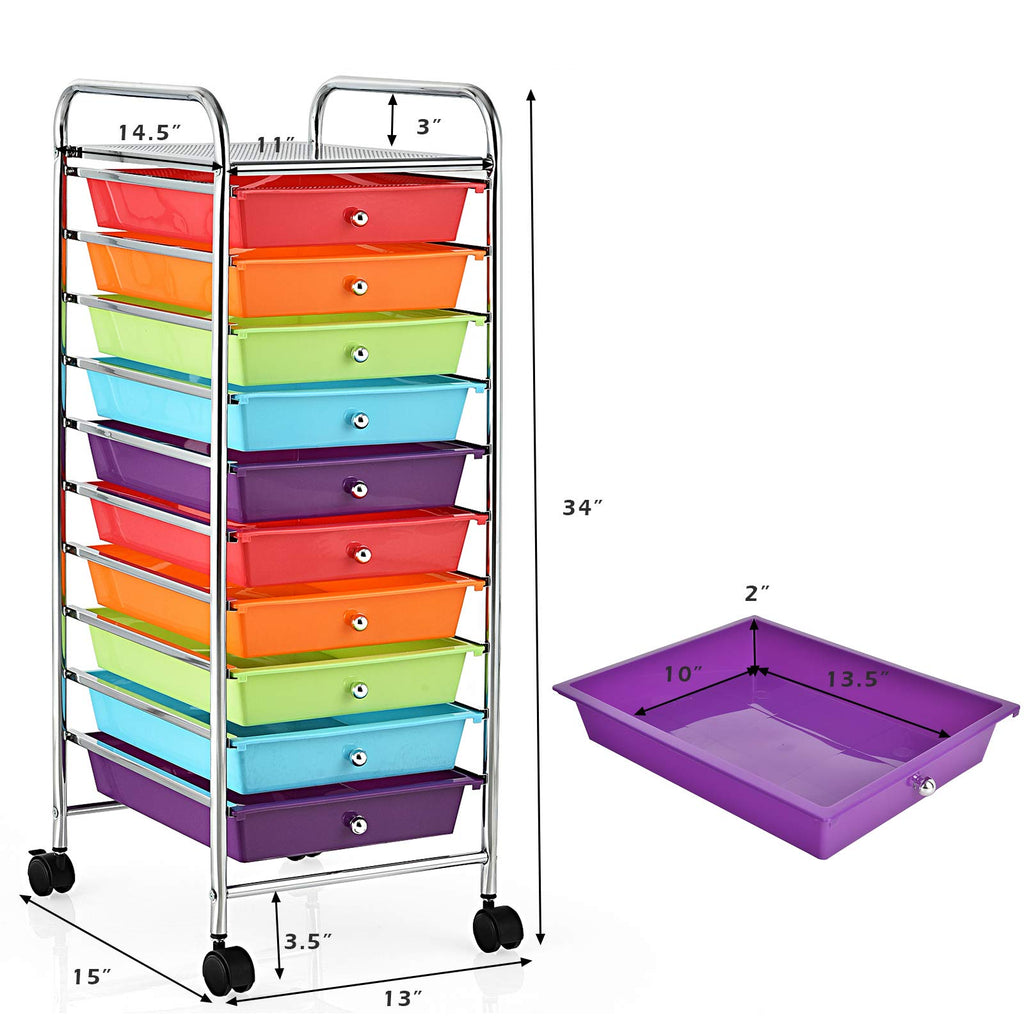 10 Drawer Multicolor Alloy Steel Storage Cart V878