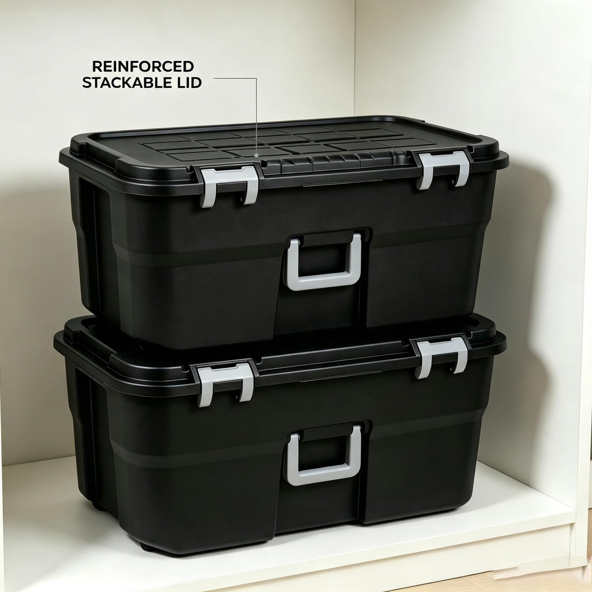 2 Pack 22 Gallon Black Wheeled Lockable Plastic Storage Trunk D236