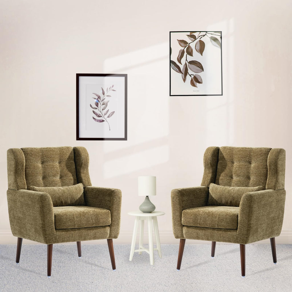 Olive Green Chenille Upholstered Accent Chairs Set of 2 P766161