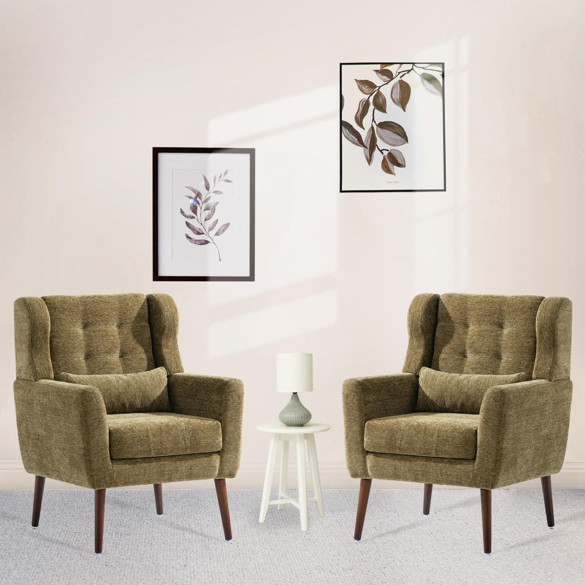 Olive Green Chenille Upholstered Accent Chairs Set of 2 P766161