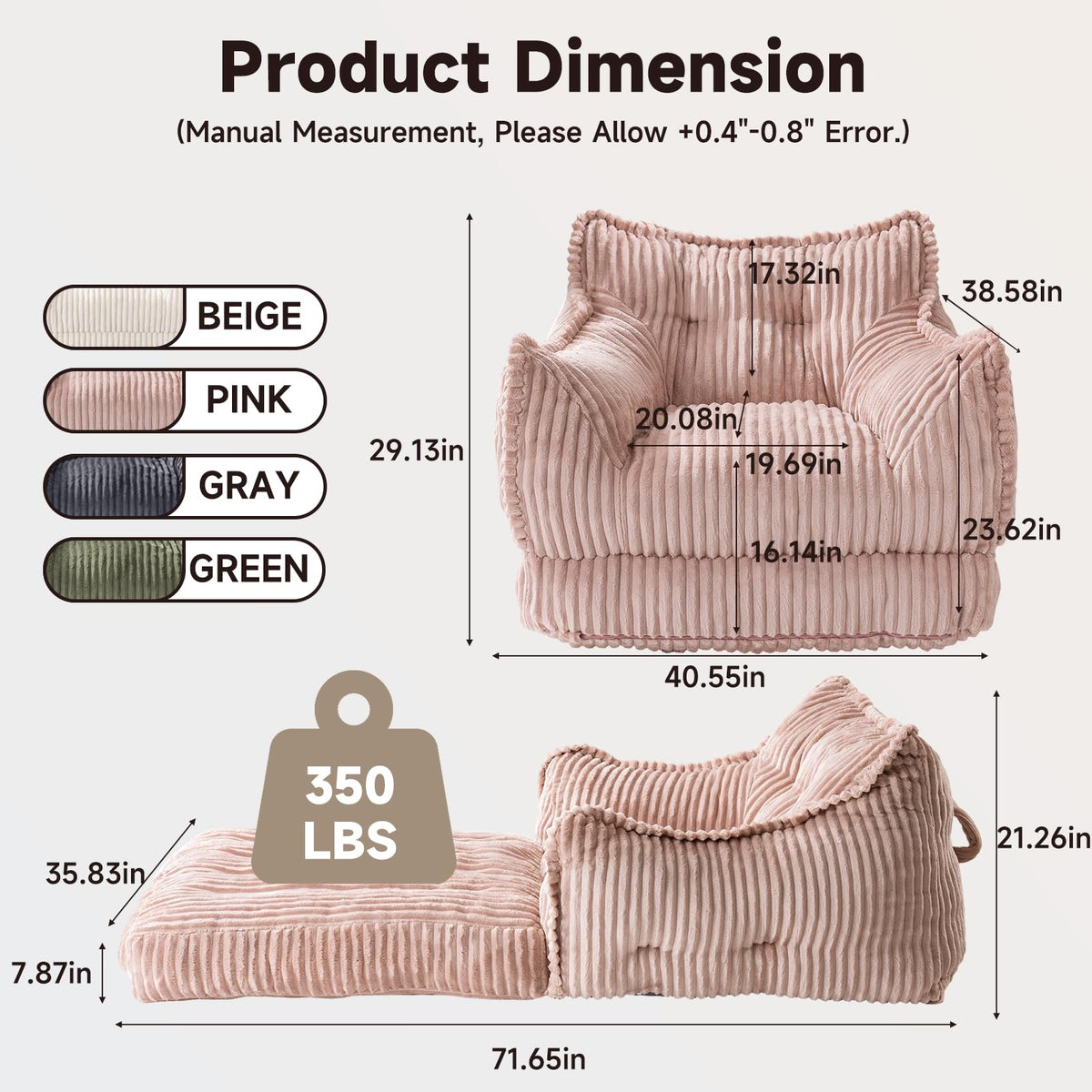 2 in 1 Folding Sofa Bed Pink T163
