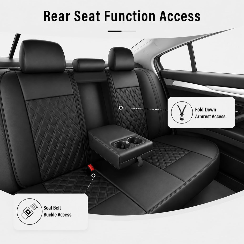 Black Nappa Leather Car Seat Covers Full Set V550285