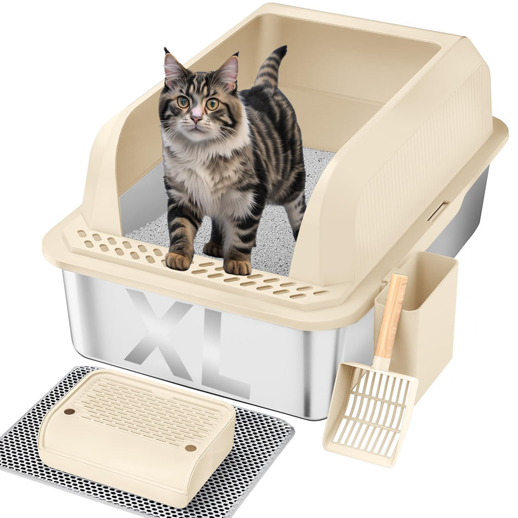 XL Stainless Steel Enclosed Cat Litter Box with Lid, Scoop and Mat P2217