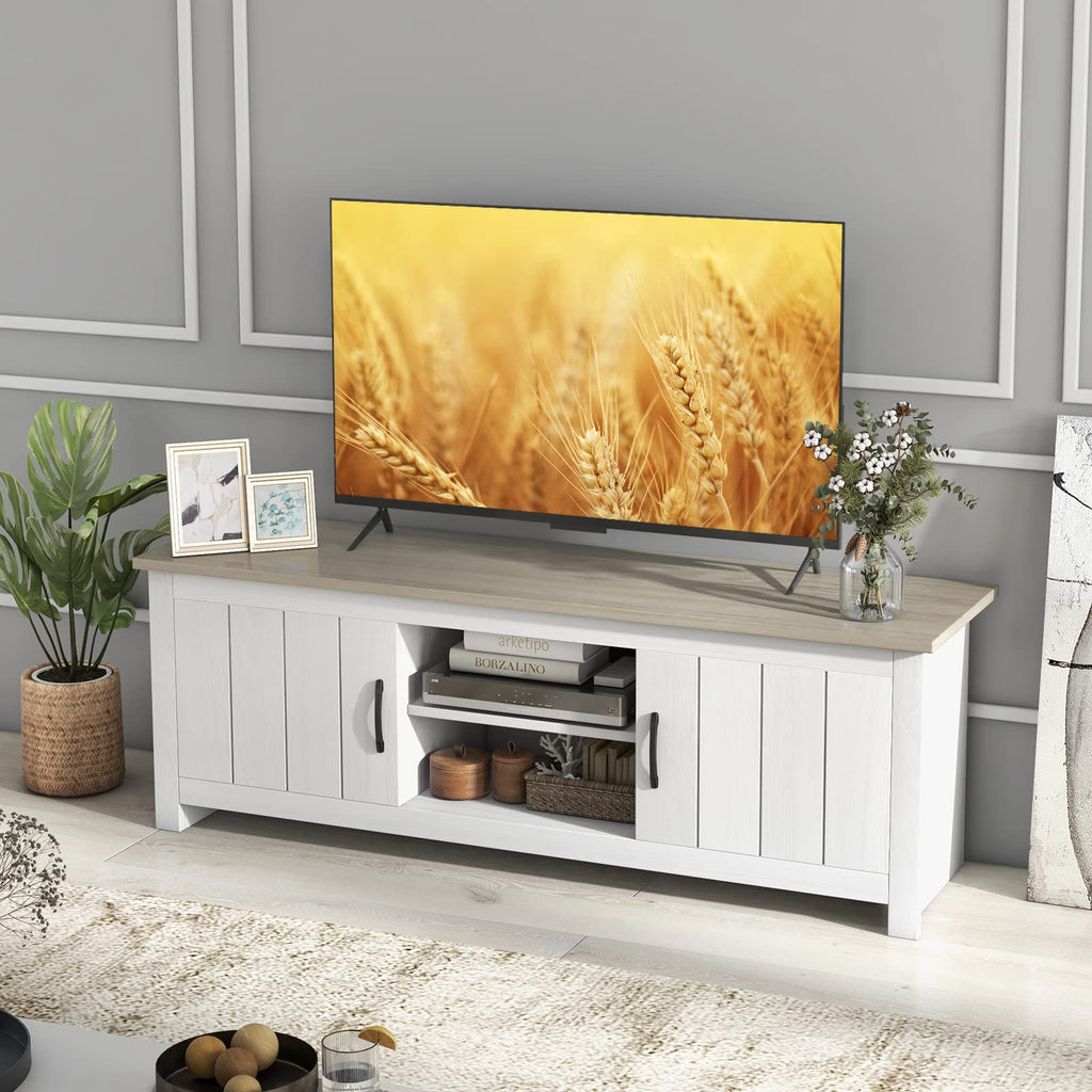 2 Doors TV Stand with 2 Cabinets & Open Shelves C606294