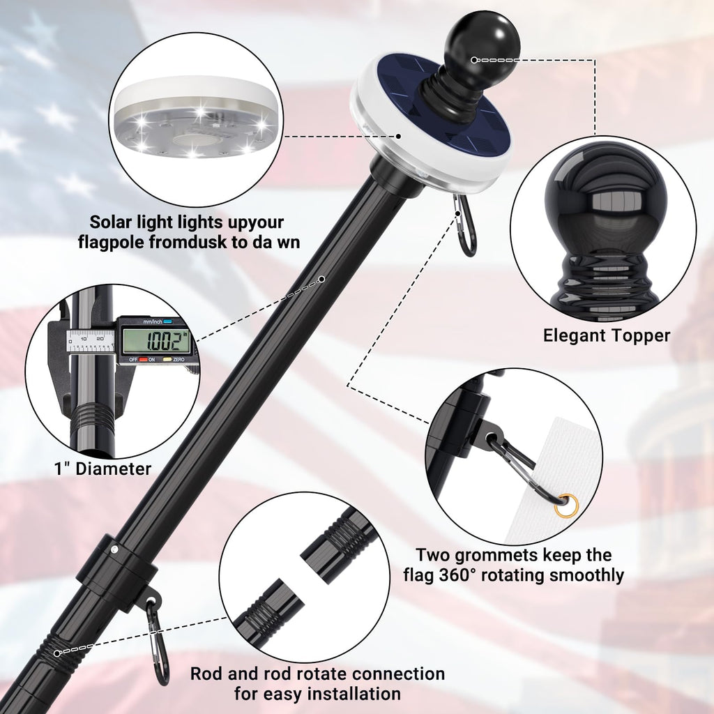 7FT Flag Pole Kit with Solar Light F26247