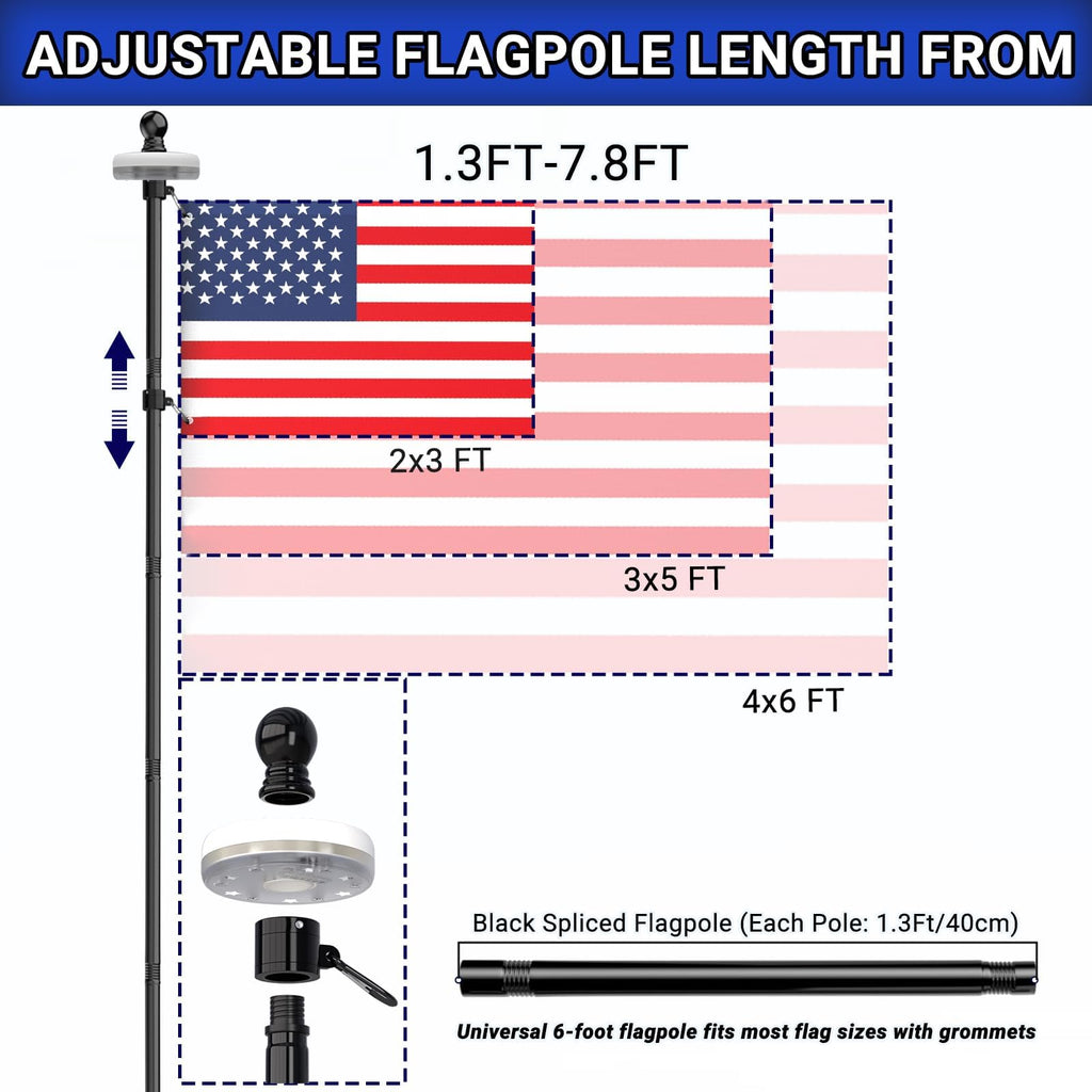 7FT Flag Pole Kit with Solar Light F26247