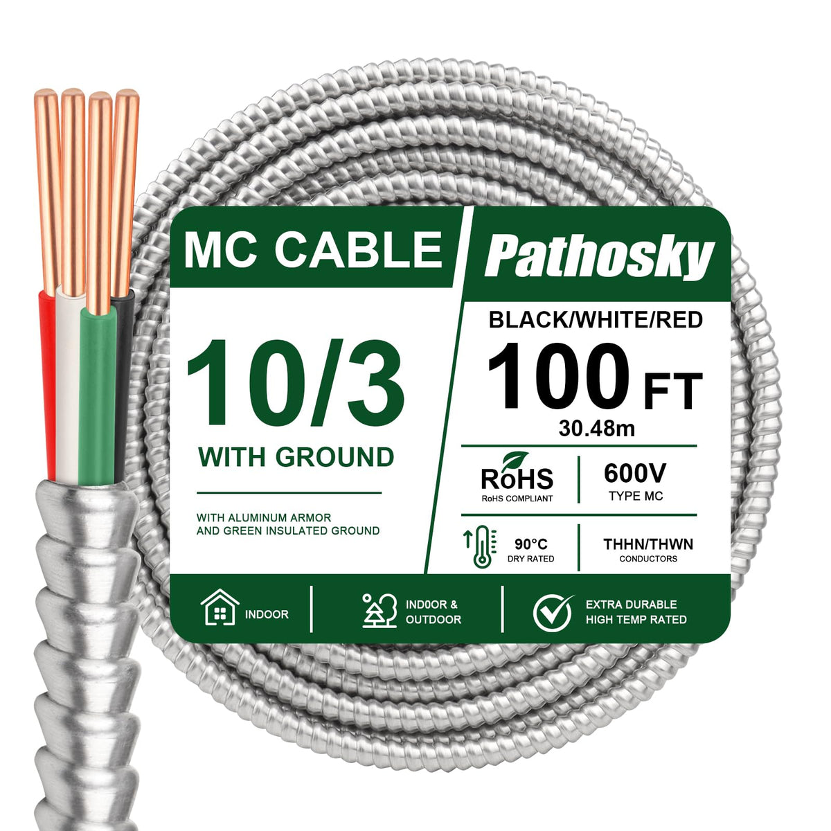 10 AWG Metal Clad Electrical Wire 100 FT T597