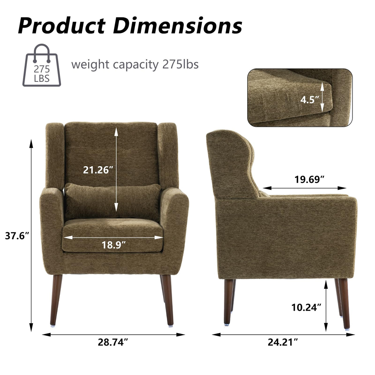 Olive Green Chenille Upholstered Accent Chairs Set of 2 P766161