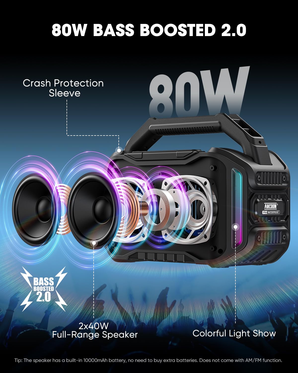 80W Bluetooth Wireless Speaker with Bass I7482