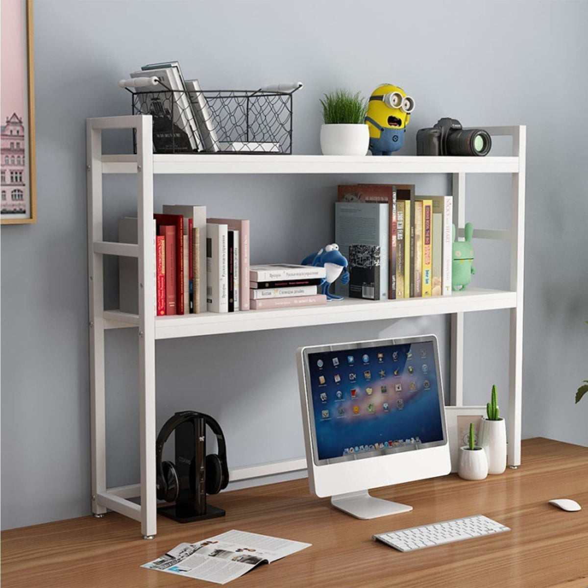 White Adjustable Metal Desktop Bookshelf M389