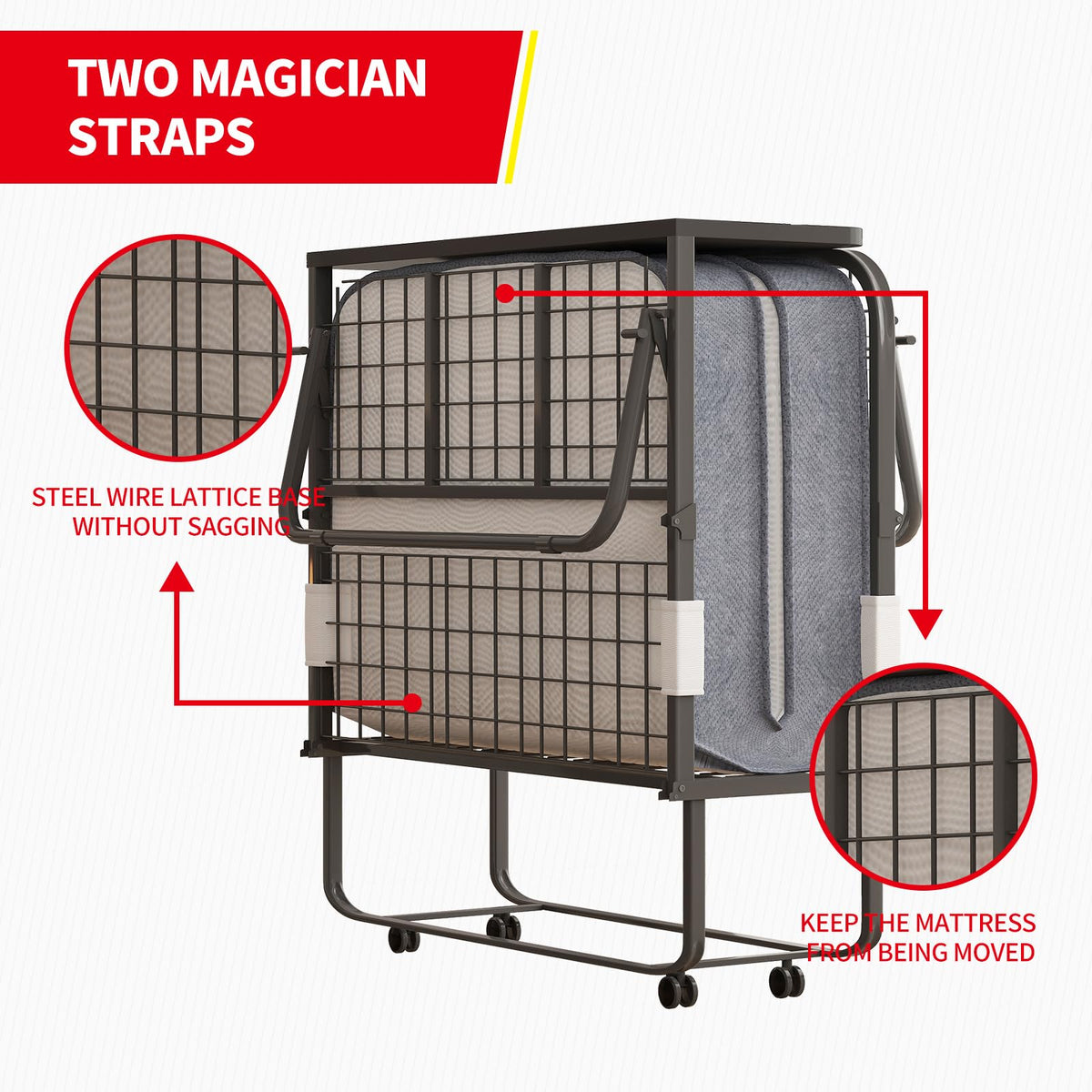 Folding Bed with 5" Memory Foam Mattress and 4 Lockable Wheels I92829