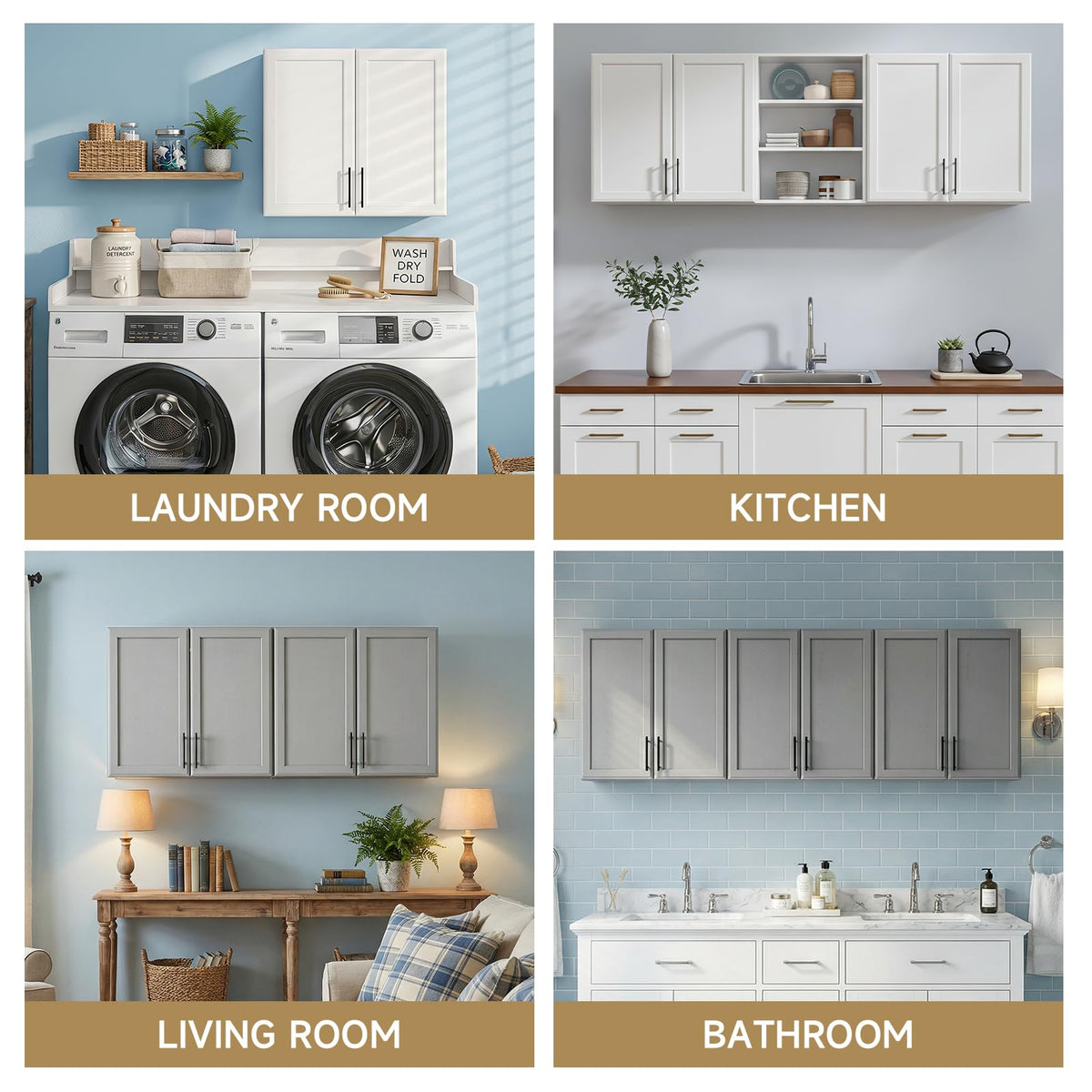 47" White Wall Mounted Laundry Cabinet Set of 2 A4376