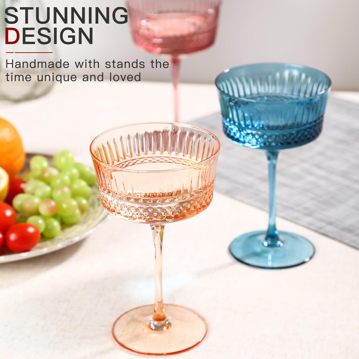 Colored Coupe Glasses Set of 6, 9.3oz Crystal Cocktail Glass P6746