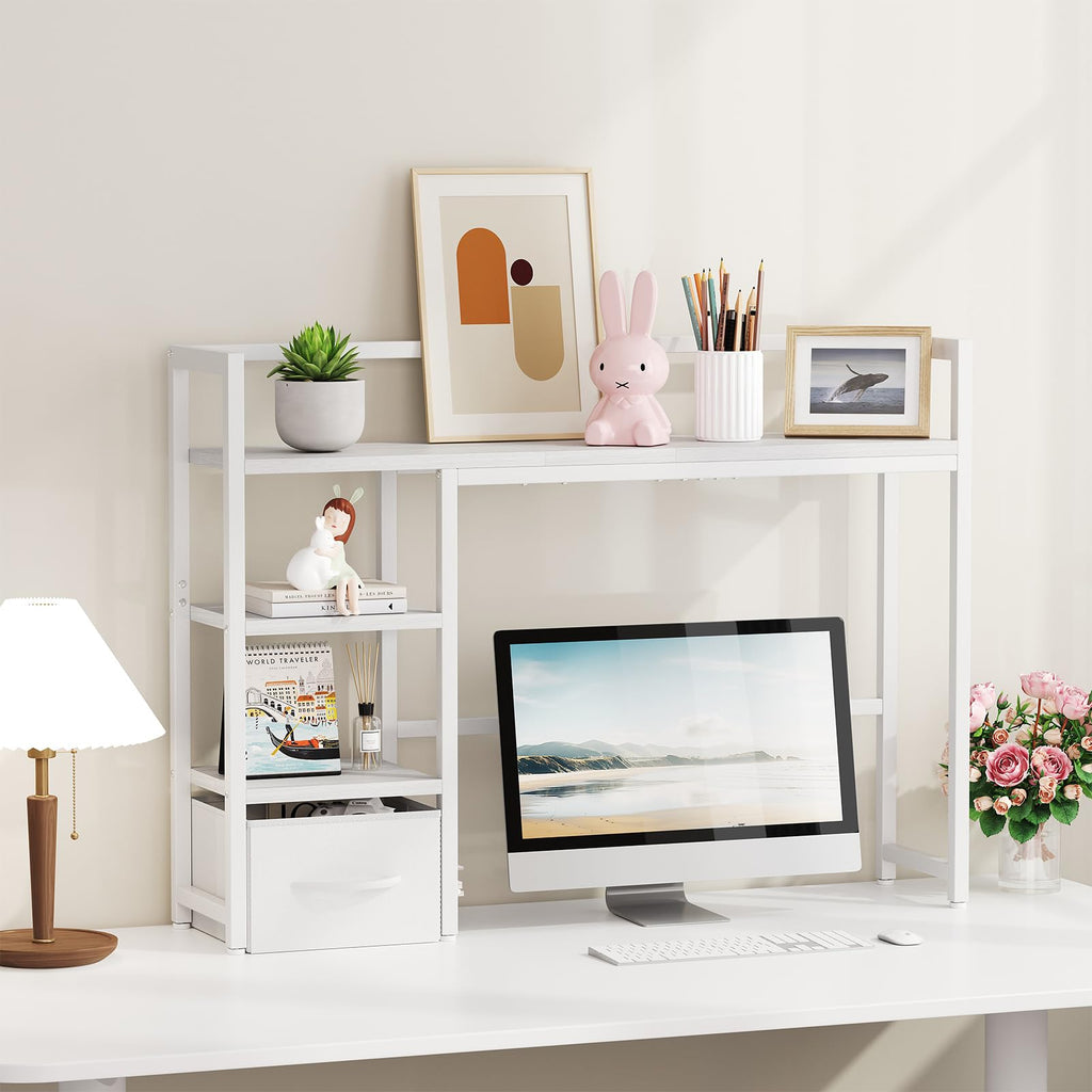 White Wood Desk Shelf with Drawer D27013