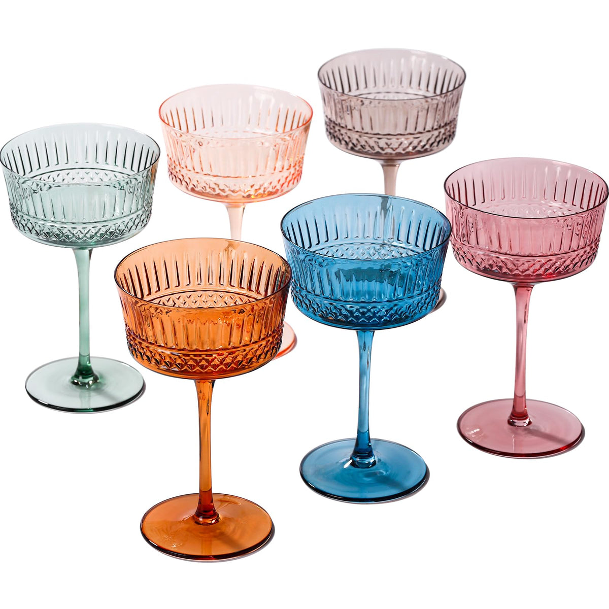 Colored Coupe Glasses Set of 6, 9.3oz Crystal Cocktail Glass P6746