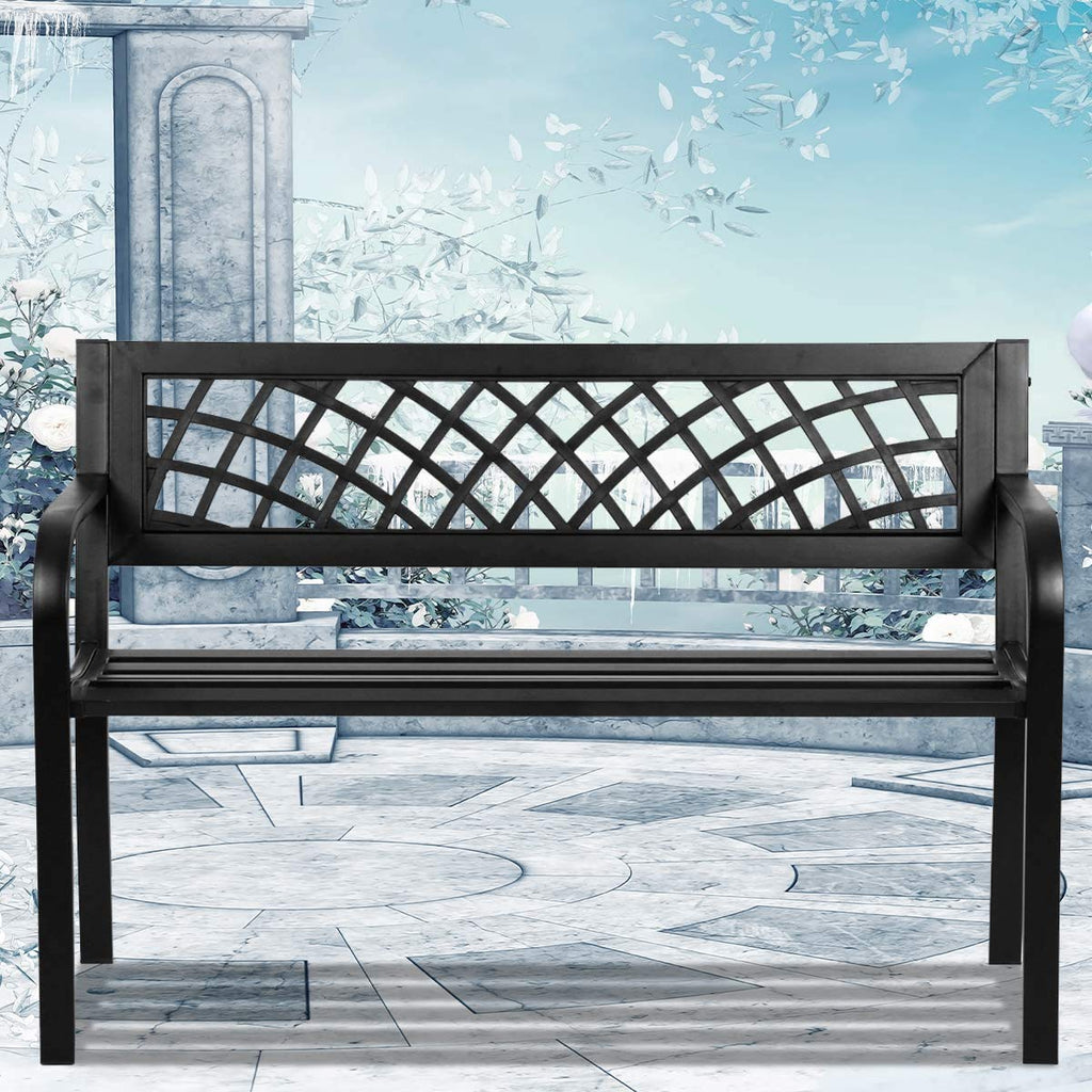 400 lbs Cast Iron Outdoor Bench with Black Checkered Design C188777