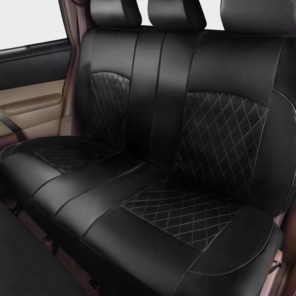 Faux Leather Car Seat Covers Full Set, Airbag Compatible, Breathable, All Black Q884133