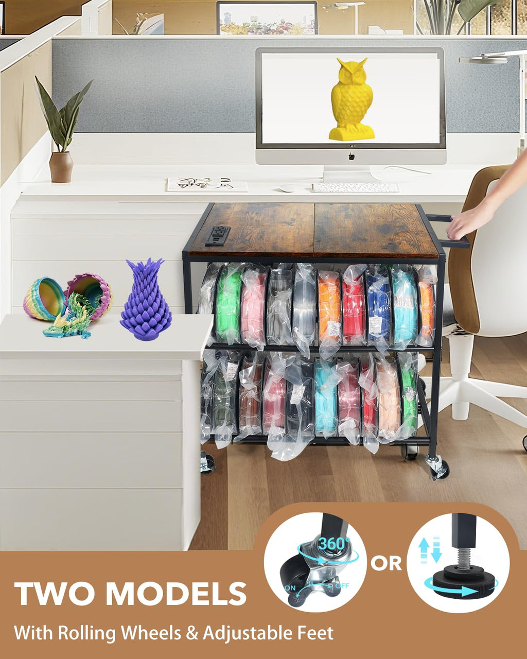 Heavy Duty Rolling 3D Printer Stand with Filament Storage U8504