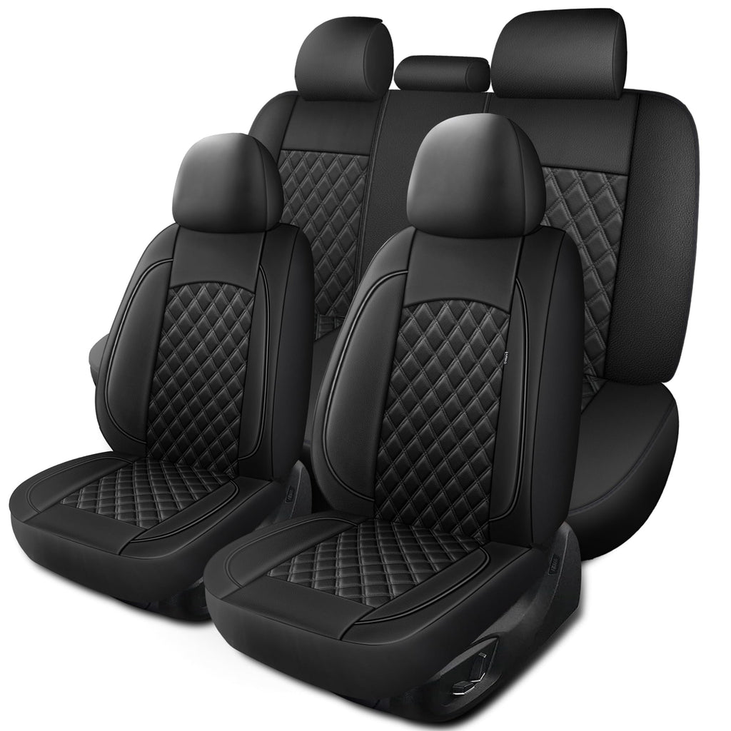 Black Nappa Leather Car Seat Covers Full Set V550285