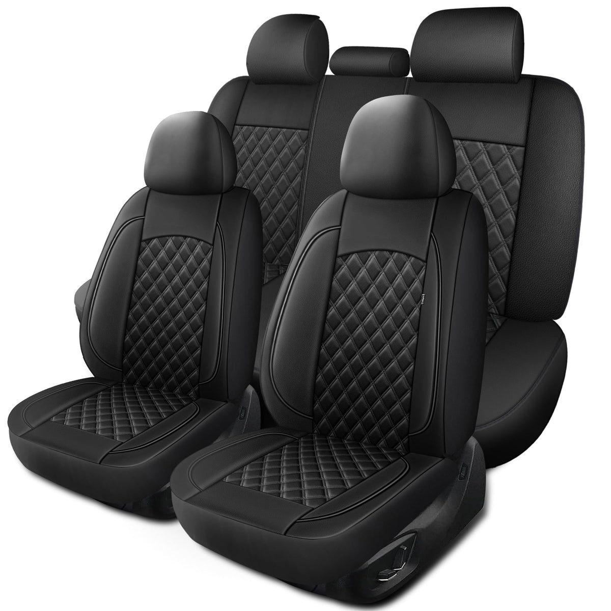 Black Nappa Leather Car Seat Covers Full Set V550285