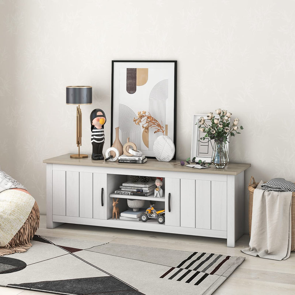 2 Doors TV Stand with 2 Cabinets & Open Shelves C606294