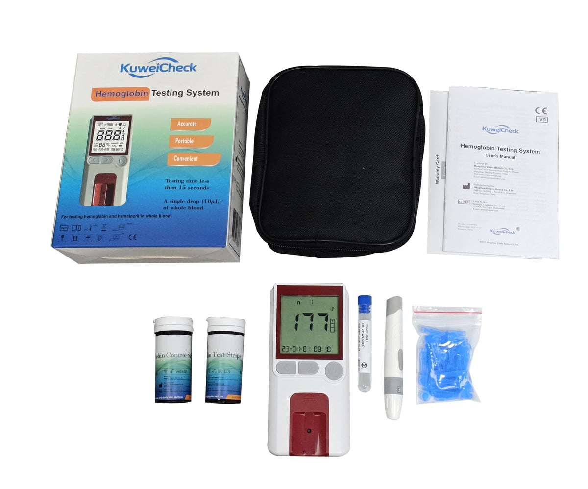 Hemoglobin Test Meter Kit with 50pcs Strips, Lancets and Capillary Tubes T726