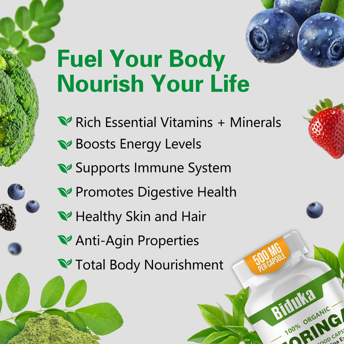 Organic Moringa Capsules 1000mg Vegan Non-GMO 60 Capsules X27849