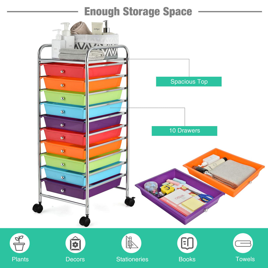 10 Drawer Multicolor Alloy Steel Storage Cart V878