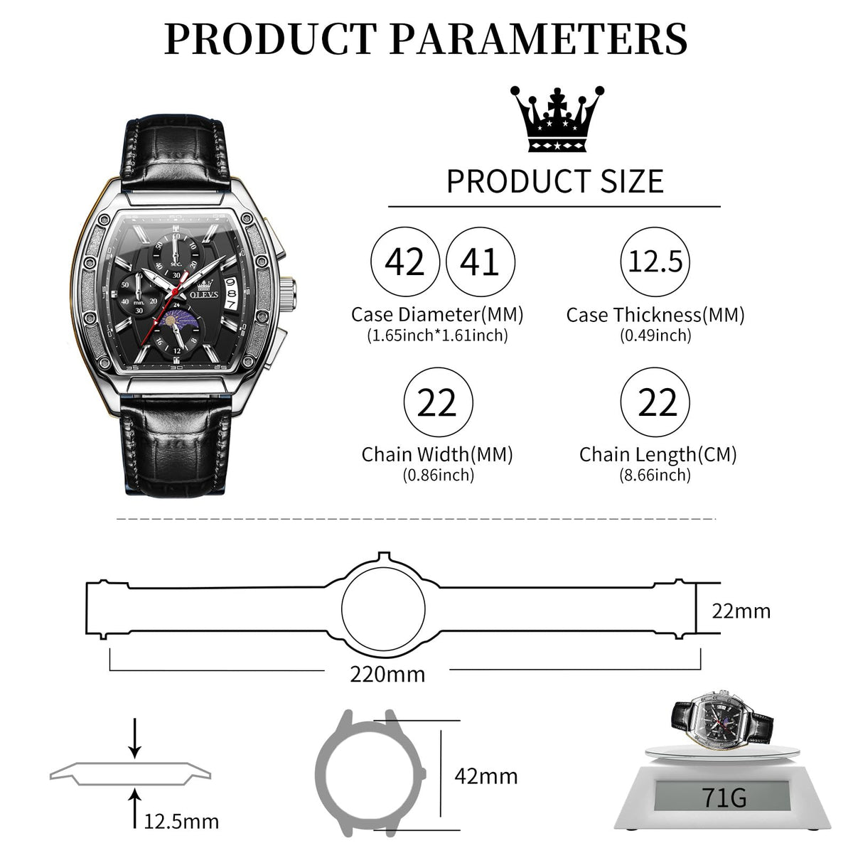 Men's Chronograph Moon Phase Waterproof Watch E7859