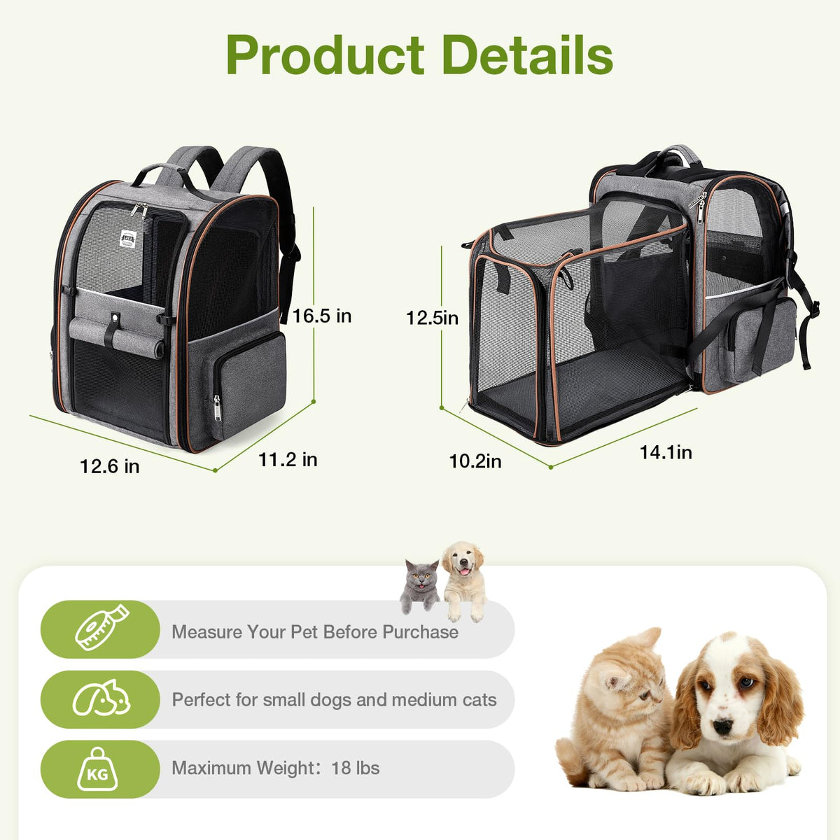 Expandable Cat Carrier Backpack with Sun Shade S679