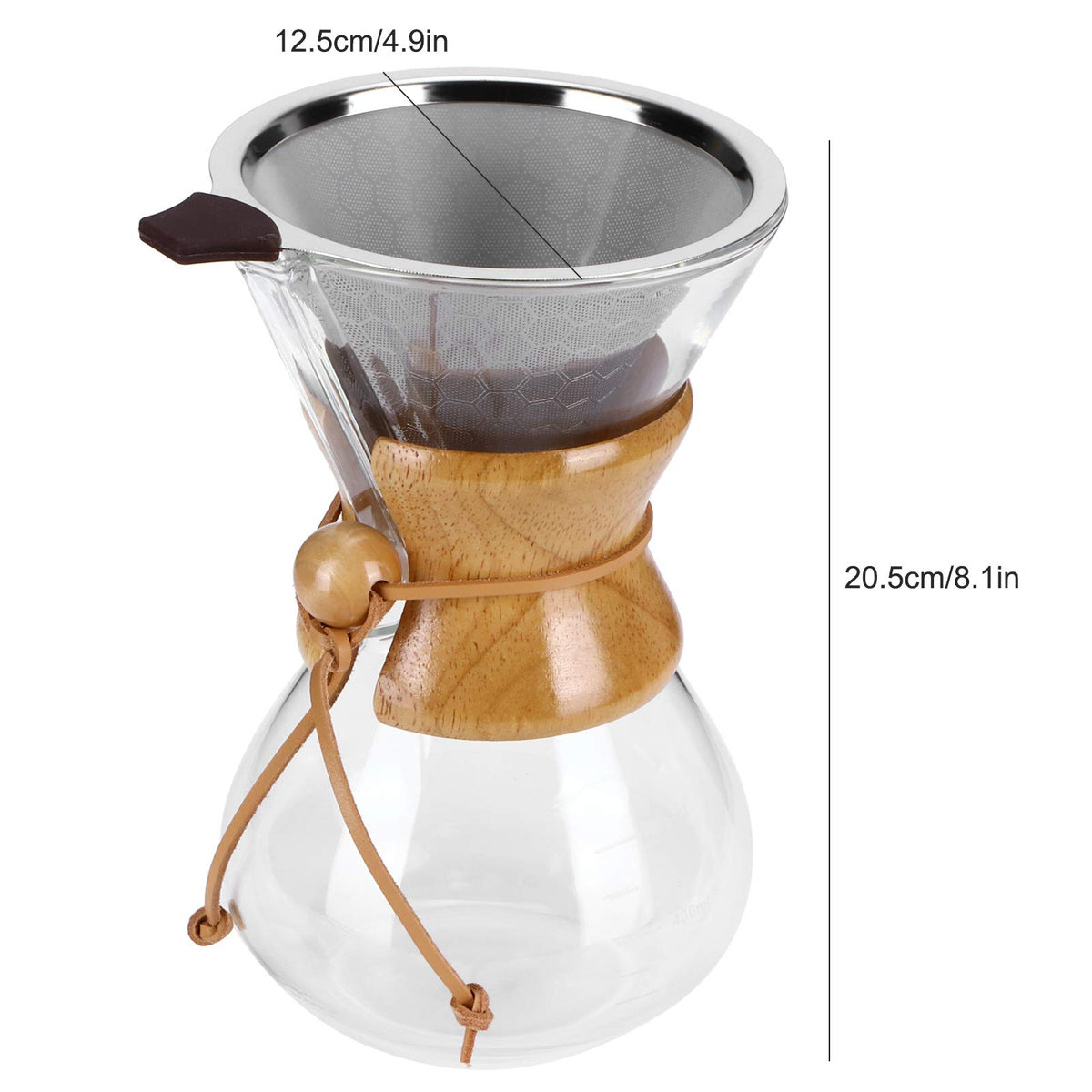 600ml High Temp Glass Coffee Drip Pot with Reusable Filter K7096